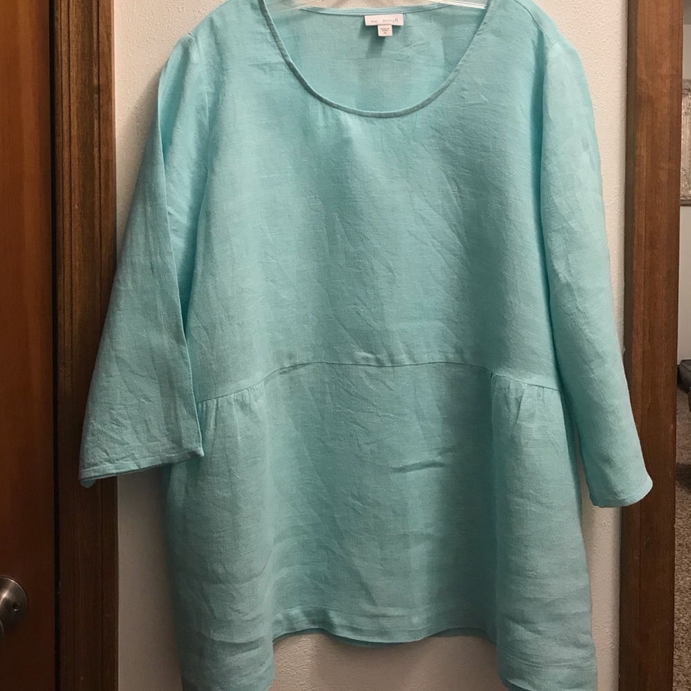 J. Jill Aqua Linen Shirt